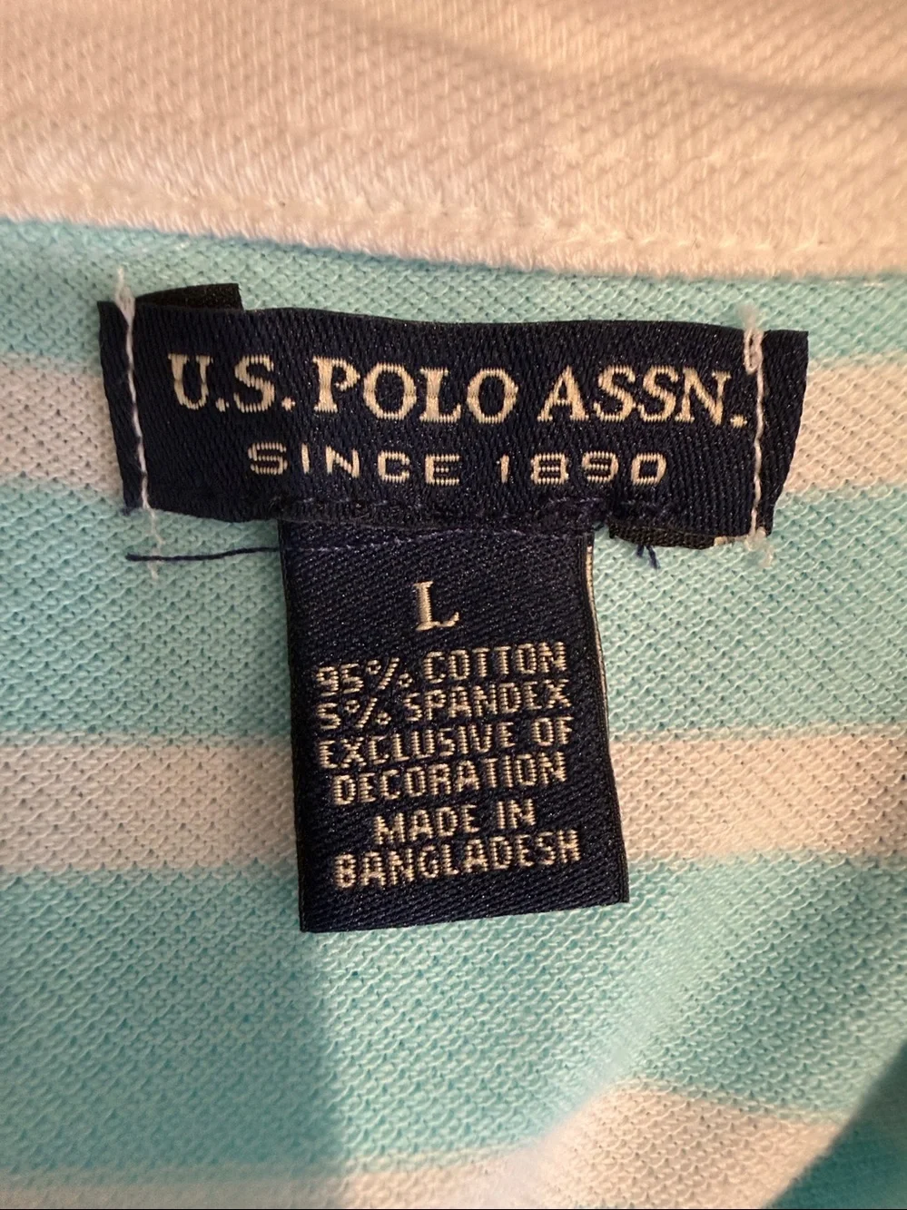 U.S. Polo by Ralph Lauren Aqua Blue and White Striped Polo Dress, size L